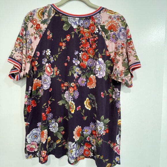 Johnny Was Los Angeles Size L • Purple Floral Contrast Sleeve Tunic Top - Picture 5 of 6